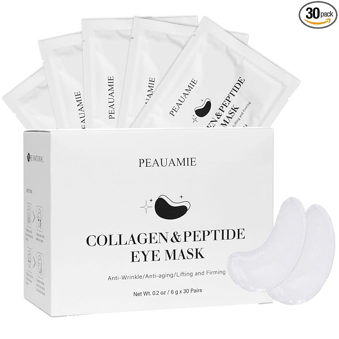 PEAUAMIE Under Eye Patches Collagen and Peptide Eye Mask for Dark Circles and Puffiness,Face Mask Skin Care Products 30 Pairs