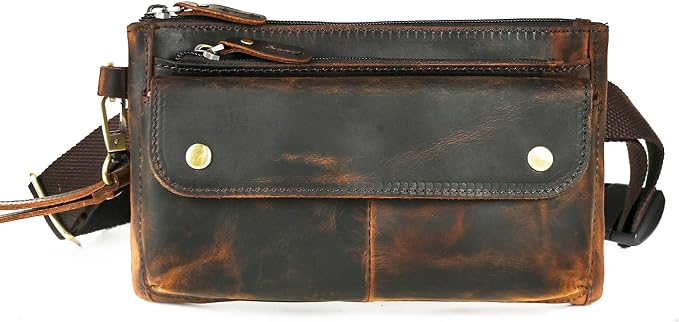 Genuine Leather Hiking Riding Travel Fanny Waist Pack Small Phone Pouch For Men Women FB811-29 (100% Leather-The 8136 Brown)