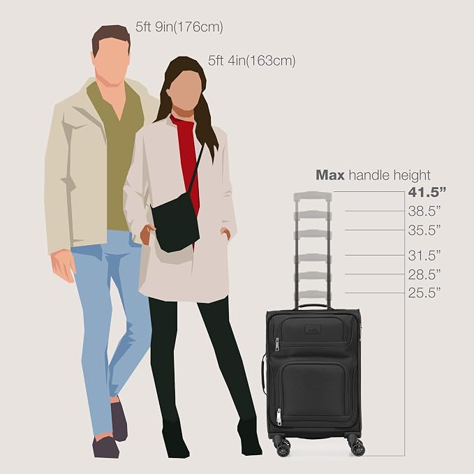U.S. Traveler Rio Lightweight Softside Rolling Carry-on Suitcase, 4-Wheel Set, Black