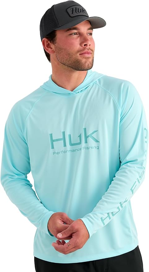 HUK Mens Pursuit Vented Long Sleeve Hoodie, Fishing Shirt with Hood