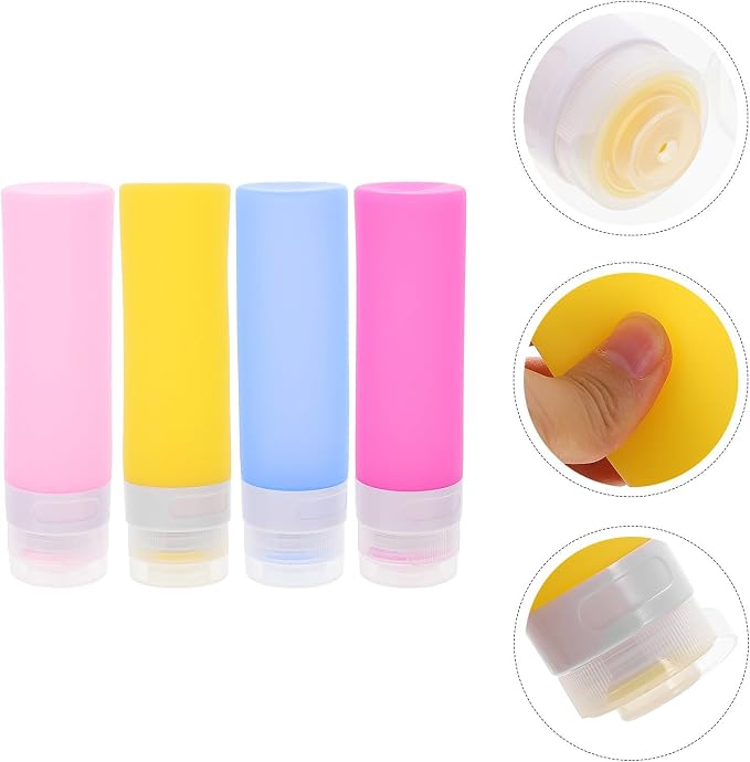 Silicone Travel Sub Bottles Set 4pcs Multi-color Lotion Dispensers Portable Refillable Squeeze Containers for Cosmetics and Toiletries Storage