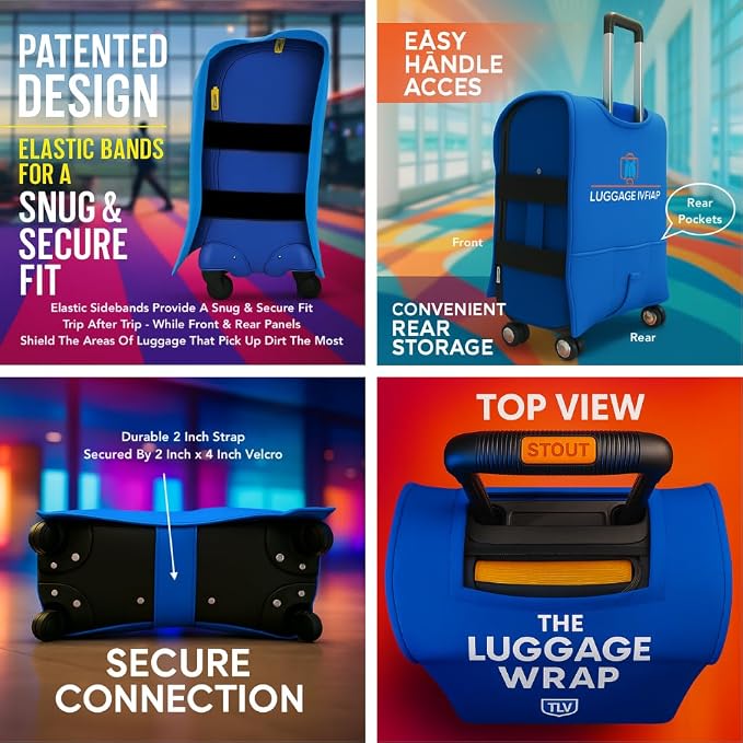 Medium Breezy Blue Water-Resistant Luggage Covers for Suitcase TSA Approved for 24"-26" - Durable Patented Design Suitcase Covers for Luggage, Fundas para Maletas, Travel Accessories