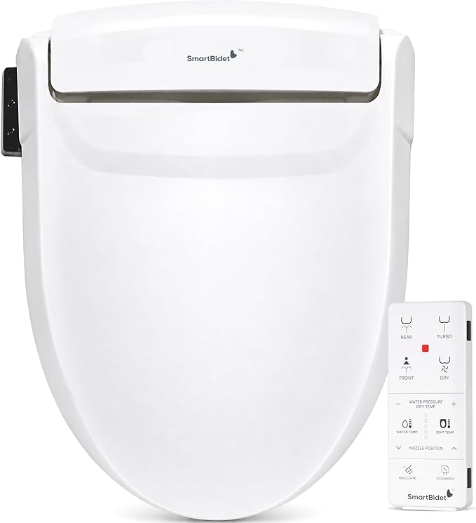 SmartBidet® SB-1000 Smart Bidet Electric Bidet Toilet Seat with Heated Seat, Warm Water, Air Dryer – Remote Control, Elongated