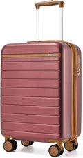 Kono Expandable 20 Inch Carry On Suitcase Airline Approved, Lightweight ABS+PC Hardshell Luggage with 360° Silent Spinner Wheels, Burgundy/Brown
