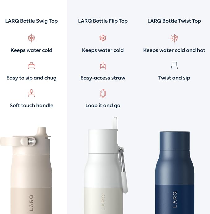 LARQ Swig Top — Insulated Stainless Steel Water Bottle with Straw, Detachable Silicone Handle, Vacuum 24h Cold, BPA-Free Metal Bottle for Gym, Travel, Office, Wide Mouth for Ice — 34 oz, Mojave Dune