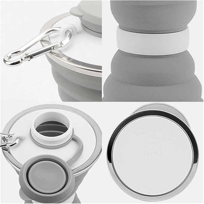2pcs 500mL Portable Silicone Sports Foldable Water Bottle Soft Kettle Folding Cup(White)