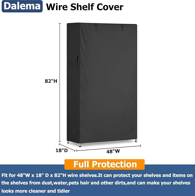 Storage Shelf Cover,Outdoor Heavy Duty 600D 48''W x 18''D x 82''H Dustproof Waterproof Shelf Covers for Wire Shelving,Storage Rack Cover with Zipper
