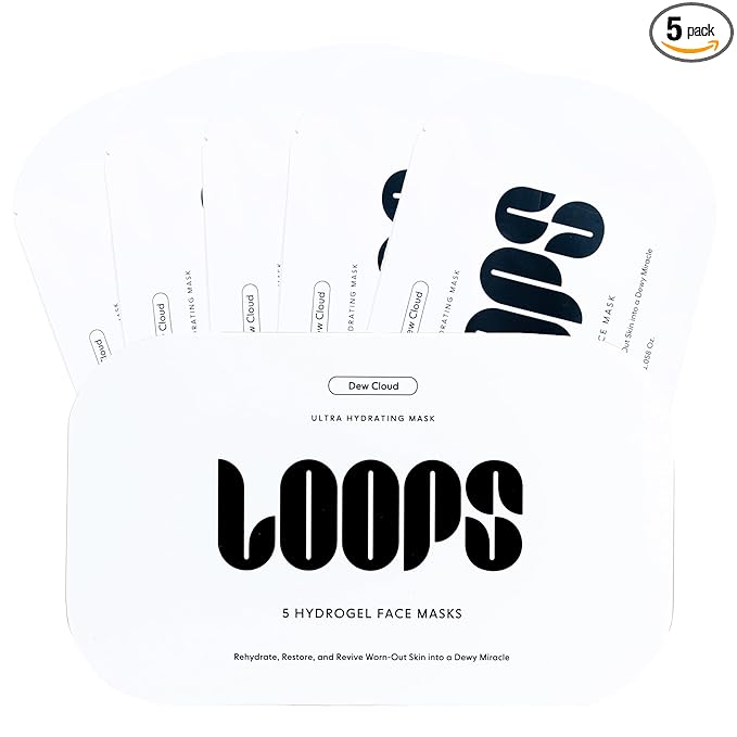 LOOPS Dew Cloud Ultra Hydrating Hydrogel Korean Face Mask for Every Skin Type - Five Ultra Hydrating Collagen Masks to Deeply Moisturize & Restore Your Skin - Gifts for Women - 5 pc