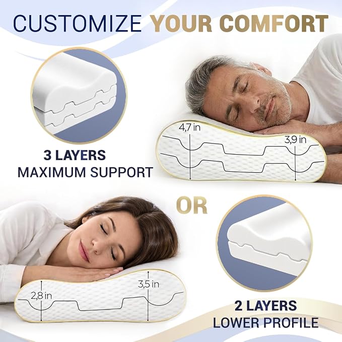 Royal Therapy King Memory Foam Pillow – Ergonomic Cervical Pillow for Neck and Shoulder Pain – Medium Firm Contour Pillow for Side, Back, and Stomach Sleepers – CertiPUR-US Certified