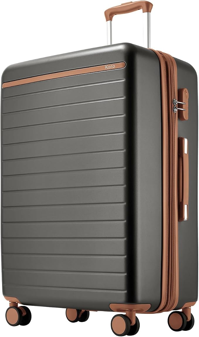 Kono 28 Inch Large Suitcase, Expandable for Long Trips, Impact-Resistant ABS+PC & Silent Wheels, Grey