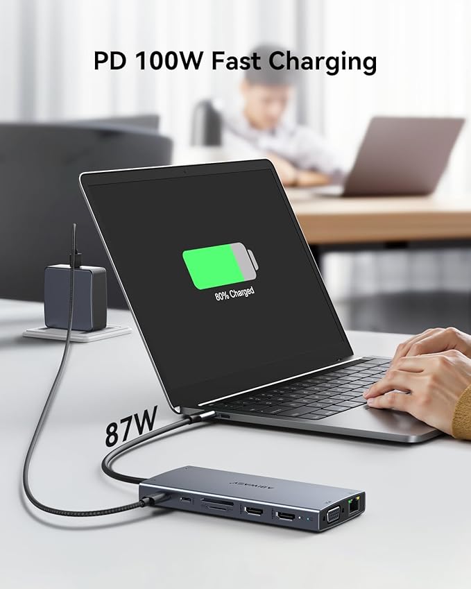 USB C Docking Station Dual Monitor for Dell/HP/Lenovo/Surface Laptop, 15 in 1 Triple Display Multiport Adapter Hub, USBC Dock Dongle with 2 HDMI+VGA+6 USB C/A+Button+100W PD+Ethernet+SD/TF+Audio