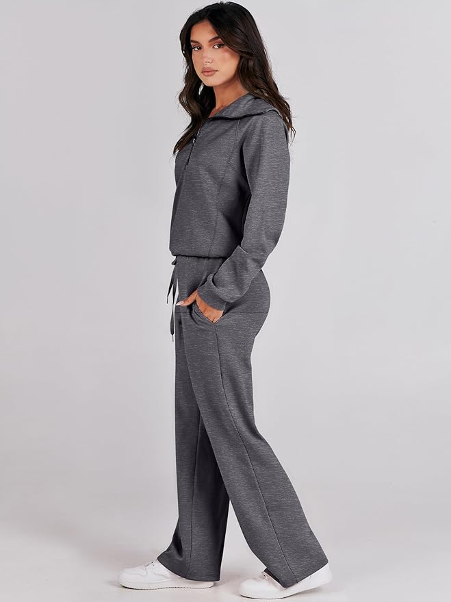 ANRABESS Women’s 2 Piece Outfits Half Zip Sweatshirt & Wide Leg Pants Airport Travel Lounge Matching Sets Sweatsuits Clothing