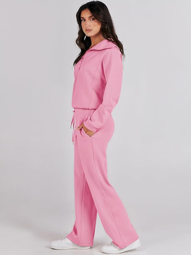 ANRABESS Women’s 2 Piece Outfits Half Zip Sweatshirt & Wide Leg Pants Airport Travel Lounge Matching Sets Sweatsuits Clothing