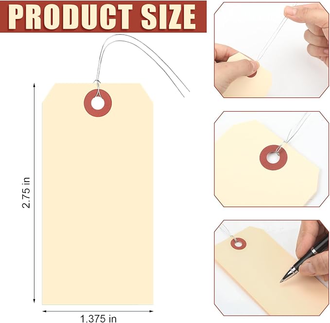 Sayglossy 1000 Pcs Blank Manila Shipping Tags with Wire 2 3/4" x 1 3/8" Yellow Paper Hang Luggage Price Asset Gift Label Tags