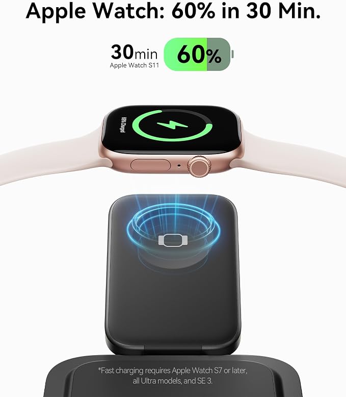 INIU 3 in 1 Foldable Wireless Charging Station, Original Qi2 Certified 15W Fast Mag-Safe Charger Stand for iPhone 17 16 15 14 13 12, Apple Watch, AirPods, Ideal for Travel Office Desk Accessories