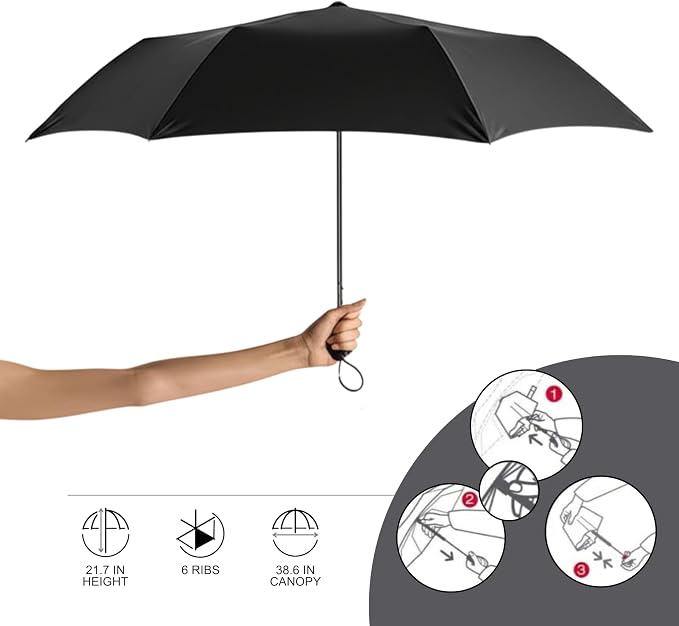 Knirps AS.050 Slim Manual Folding Rain Umbrella – 38" Canopy for Rain, Travel Case Included