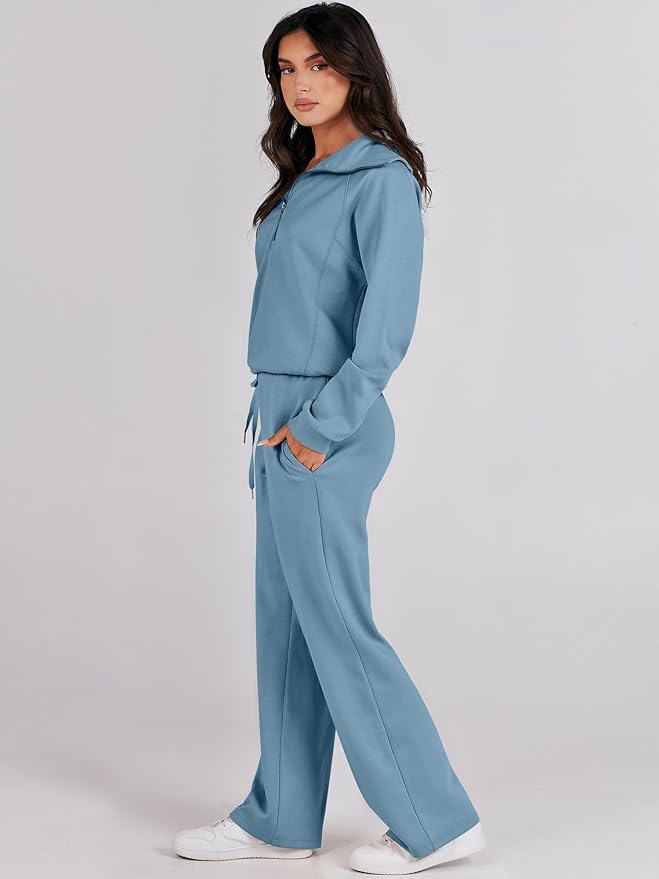 ANRABESS Women’s 2 Piece Outfits Half Zip Sweatshirt & Wide Leg Pants Airport Travel Lounge Matching Sets Sweatsuits Clothing