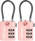 SURE LOCK TSA Approved Luggage Locks with Open Alert Indicator, 3 Digit Combination Cable Travel Lock for Suitcase, Backpack, Gym Locker, Toolbox & Travel Bag(2, Pink 2 Pack)
