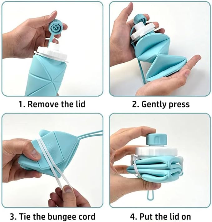 Folding Silicone Water Bottle Sports Water Bottle Outdoor Travel Portable Water Cup Running Riding Camping Hiking Kettle - 600 Ml - Blue