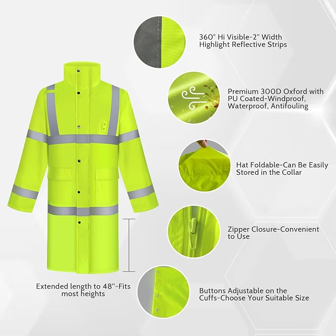TCCFCCT Rain Jacket Heavy Duty Waterproof with Hood, Long Rain Coats for Men & Women, Hiking & Camping Outdoor Activities, L Yellow