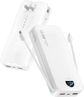citicr Portable Charger 20000mAh PD20W w/Built-in Cables & Wall Plug White | High capacity, Fast charging, Built-in wall plug, LED display, Charge 5 devices at once, Pass through charging, TSA approved