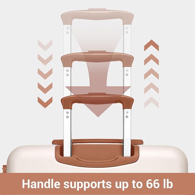 Kono 24 Inch Check In Suitcase Expandable Luggage, Business Travel Suitcase for 5-7 Days, Durable ABS+PC Hardshell with Side Handles & Kick Plates, Double Spinner Silent Wheels, Cream/Brown