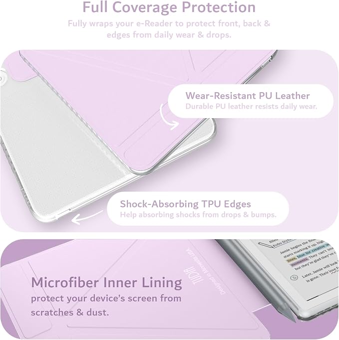 TUDIA M-FLIP Detachable Clear Magnetic Case for Kobo Libra Colour (2024) - [Auto Wake/Sleep] Shockproof Slim Transparent Back Magnetic Fold Cover with Stylus Holder (Purple)
