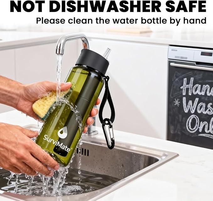 Survimate 5-Stage 0.01μm Ultra-Filtration Filtered Water Bottle, BPA-Free Material, NSF/ANSI 42 Certified, Portable Water Filter Bottle for Survival, Camping, Hiking, and Emergency Use