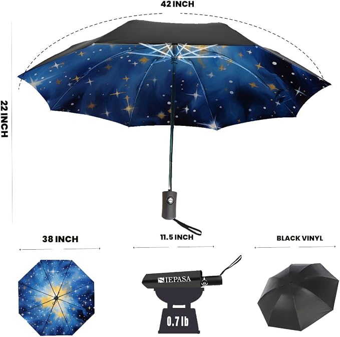 SIEPASA Compact Travel Umbrella - Windproof Auto Open/Close, Small Folding Umbrella for Rain & Sun with UPF50+ - Lightweight Frame, Waterproof - Fits Backpack, Purse, Suitcase.(Nebulas)