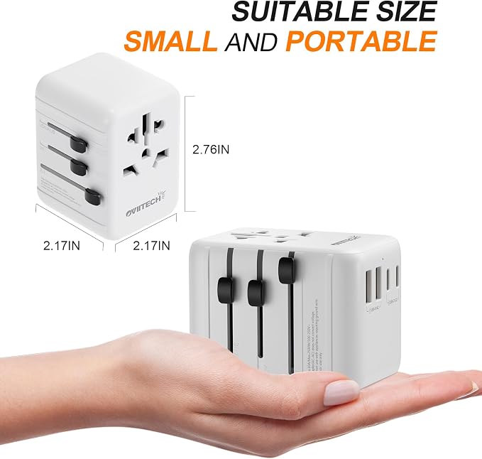 oviitech 35W Universal Travel Adapter with 5 USB Ports, International Wall Charger for for US to European EU UK AUS Worldwide Use(Type C/G/A/I) White - UL Certified.