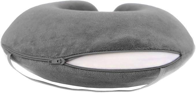 travelrest Neck Pillow Travel Essential - Memory Foam, Washable Micro-Fiber Cover Pillow, Soft and Comfortable Head Support for Long Flights, Compact, Attaches to Luggage, Airplanes - (Grey, Curl)