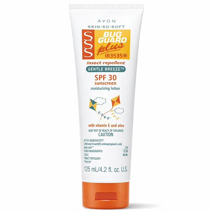 AVON Skin So Soft Bug Guard Plus IR3535 Insect Repellent Moisturizing Lotion — Gentle Breeze SPF 30 Lotion, 2-in-1 Sunscreen & DEET-Free Bug Repellent with Vitamin E & Aloe — Travel Size, 4.2 fl oz