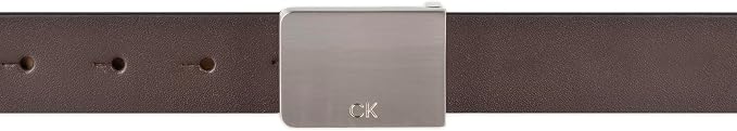 Calvin Klein Men's Plaque Buckle Belt - Casual Modern Style With Logo Detail for Jeans and Dress Pants