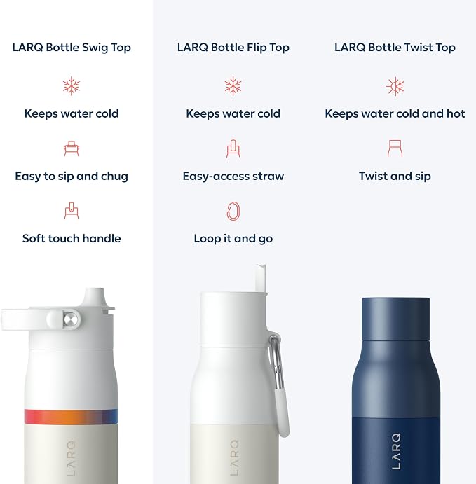 LARQ Swig Top Amber Vittoria — Insulated Stainless Steel Water Bottle with Straw, Silicone Handle, Vacuum 24h Cold, BPA-Free Metal Bottle for Gym, Travel, Office — 23 oz, Granite White