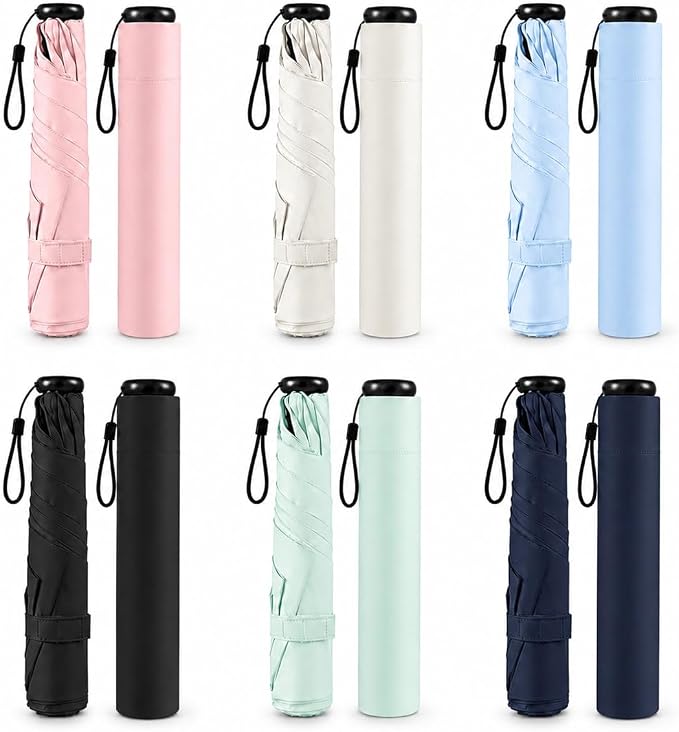 Japan Pencil Umbrella, Japanese Ultra Light Mini Travel Umbrella with Upf 50+ Sun Protection, Compact Folding Pocket Parasol for Rain, Backpack, Handbag, Commute, Beach, Hiking, Outdoor Use