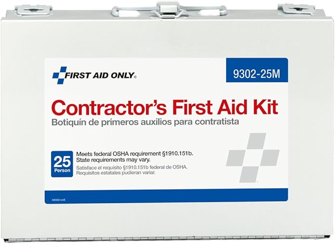 First Aid Only 9302-25M 25-Person Contractor's First Aid Kit for Home Renovation, Job Sites, and Construction Vehicles, 178 Pieces, Pack of 12