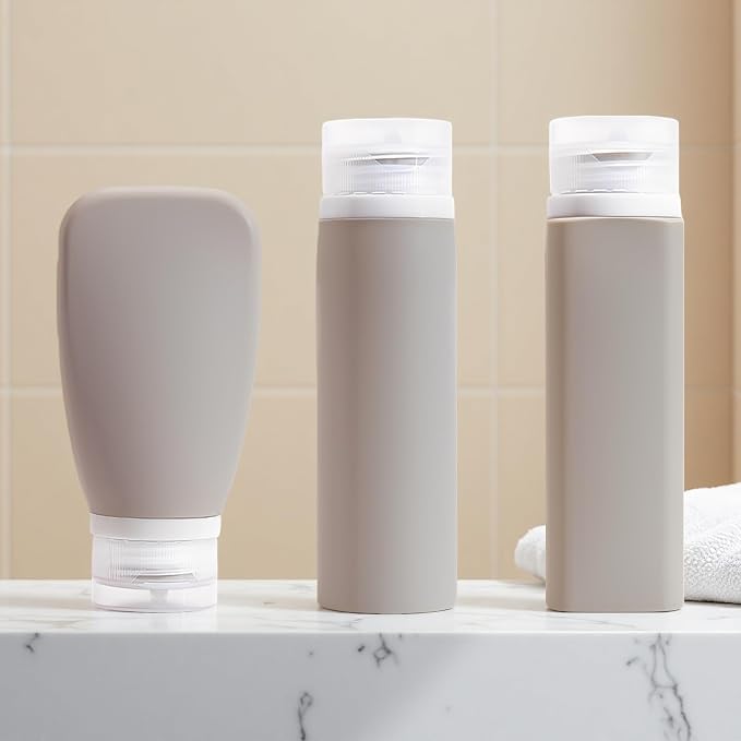 5 Pcs Travel Bottles Set, Refillable Silicone Squeeze Bottles for Toiletries, Leak Proof Containers with Waterproof Label Stickers