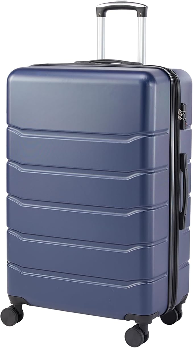 NEWBULIG 28 Inch Checked Luggage, ABS Hard Shell Lightweight Rolling Expandable Suitcase with Smooth Spinner Wheels and TSA Lock for Business Trips and Daily Vacations, Blue