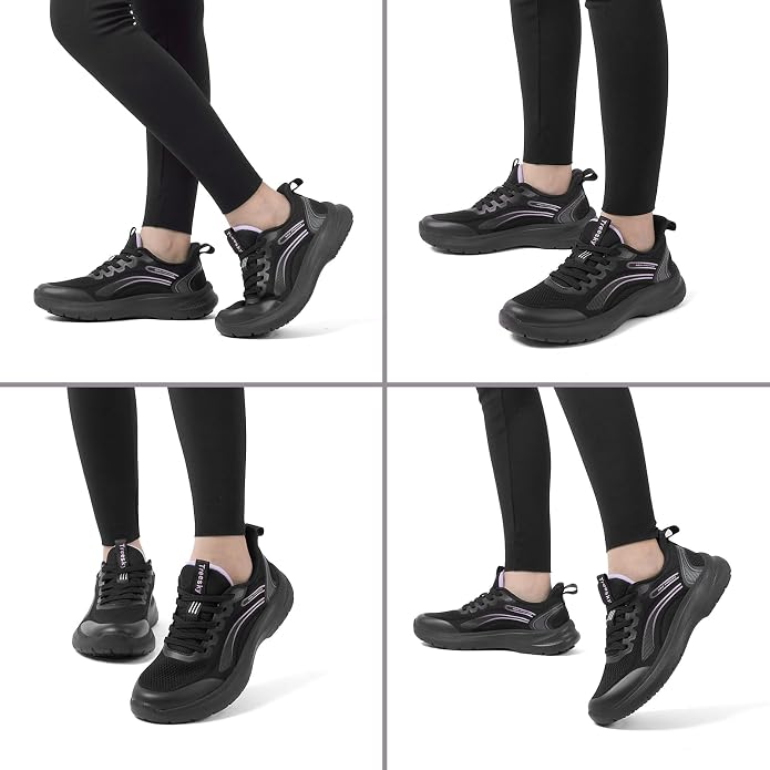 Treesky Black Non Slip Work Shoes for Women, Restaurant & Kitchen Sneakers | Slip resistant soles, lightweight cushioning, breathable knit, removable insole, for nursing, food service & long shifts