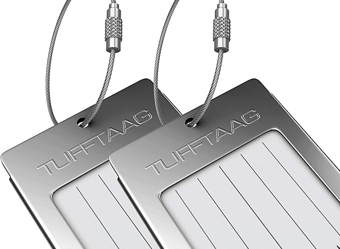 Luggage Tags Business Card Holder by TUFFTAAG - Durable Travel ID Bag Tag, Gunmetal, 2 Tags