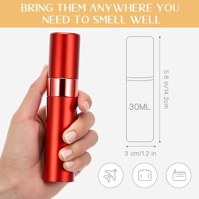 Honeydak 7 Pcs 30ml Travel Perfume Atomizer Bottles, Refillable Cologne Travel Spray Bottles, Portable Empty Perfume Sprayers with Pump Transfer Tools for Purse, Daily Use
