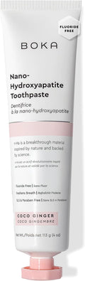 Boka Fluoride Free Toothpaste, Nano Hydroxyapatite Toothpaste, Appropriate for Sensitive Teeth - for Adult Oral Care - Coco Ginger Flavor, 4 Fl Oz 1Pk US Manufactured