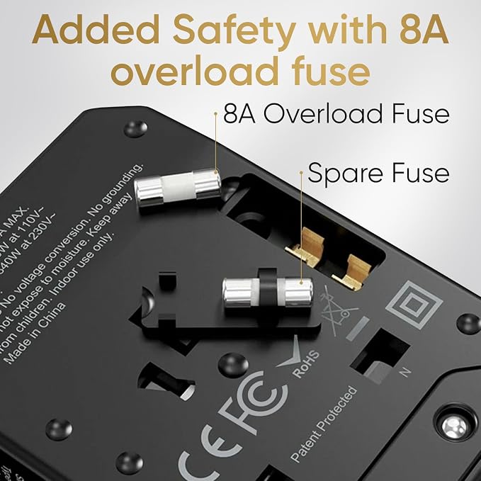 Universal Travel Adapter for Europe and International Travel from USA, Type C EU/Type G UK/Type I AU/Type A US, 1 AC Outlet, 1 USB-C and 4 USB-A Ports, Unidapt Travel Plug Adapter