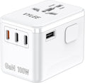 VYLEE PD100W GaN Universal Travel Adapter, International Power Adapter in One, 3 USB C & 1 USB A & AC Outlet, Travel Adapter Worldwide Plug Adapter with USA EU UK AUS Plugs (White)