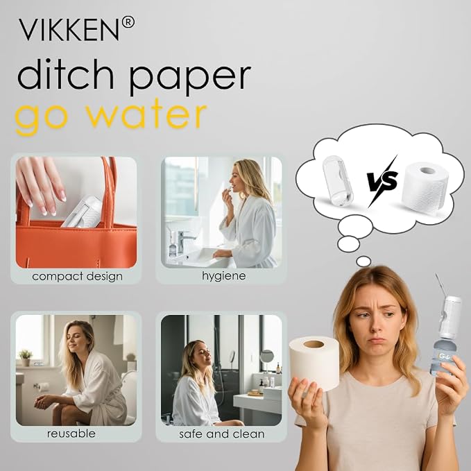 VIKKEN® Portable Travel Bidet USB-Type C Rechargeable Electric Mobile Handheld Ultra Strong Water Spray Personal Hygiene Self Care for Women & Men, iGo-X 250ml White