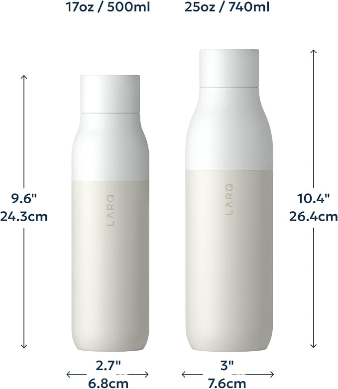 LARQ Twist Top — Reusable Insulated Stainless Steel Water Bottle, Metal Water Bottle for Men, Women, Kids, 100% Leakproof, BPA Free, No Straw — Travel, Gym, Office, School — 17 oz, Granite White