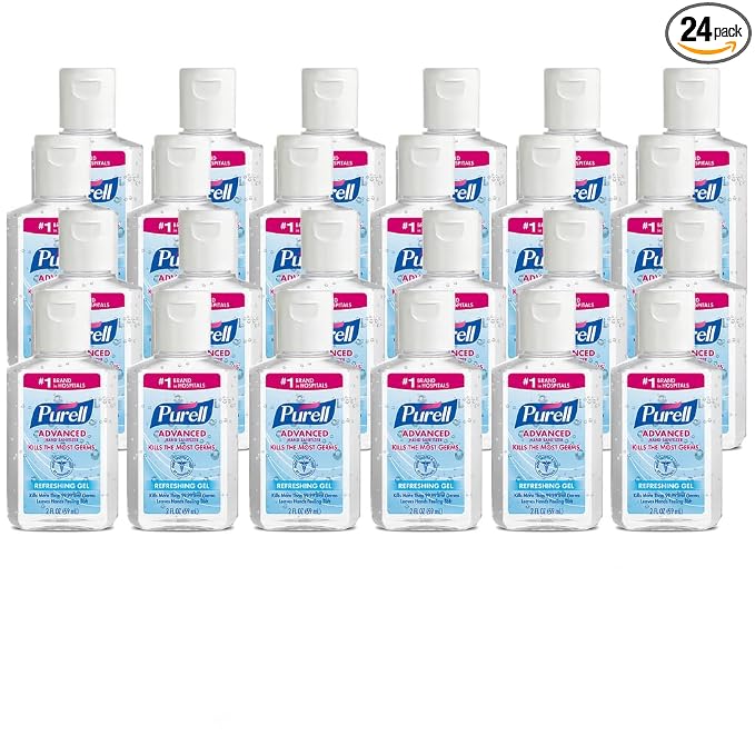 PURELL Advanced Hand Sanitizer Refreshing Gel, Clean Scent, 2 fl oz Travel Size Flip-Cap Bottle (Pack of 24) - 9605-24