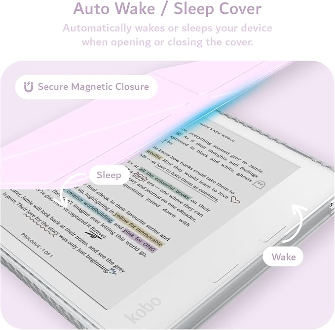 TUDIA M-FLIP Detachable Clear Magnetic Case for Kobo Libra Colour (2024) - [Auto Wake/Sleep] Shockproof Slim Transparent Back Magnetic Fold Cover with Stylus Holder (Purple)