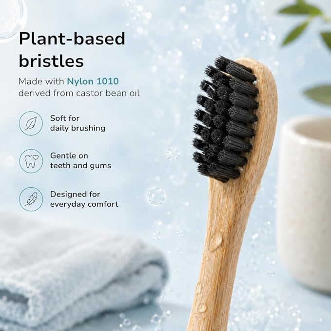Sustainable Tomorrow Zen Bamboo Electric Toothbrush, Durable Wood-Grain ABS Handle, Rechargeable w/Plant-Based Soft Bristles, Bamboo Heads, 5 Modes & 30-Day Battery (Black)