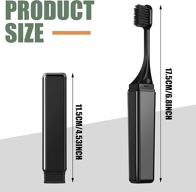Patelai 2 Pieces Travel Toothbrush Set, Travel Size Toiletries, Soft Bristle Mini Foldable Tooth Brush with Case, Individually Wrapped Small Portable Toothbrush for Camping Home (Black and White)